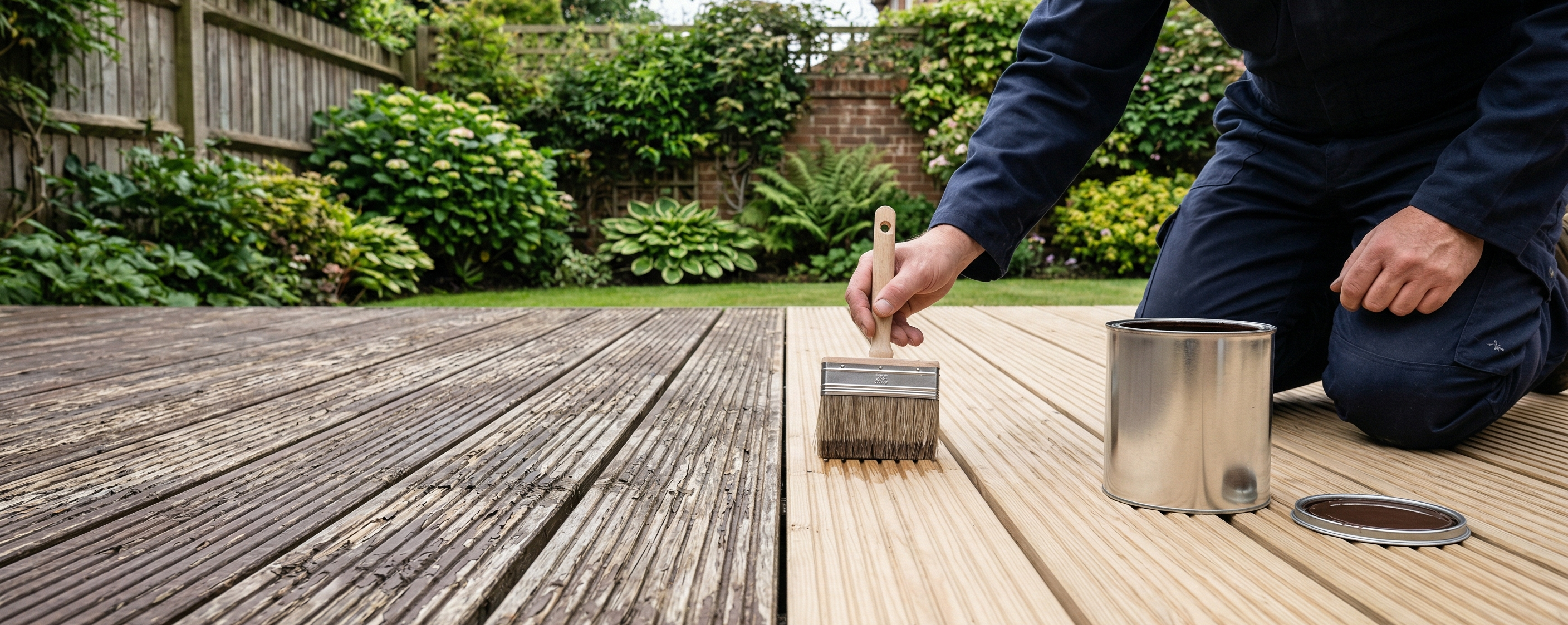 Assessing if you can paint over existing flaking decking paint on a UK wooden deck.